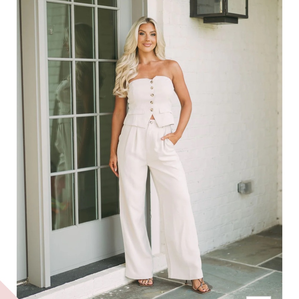 TheseThree Boutique Vest Tube Top & Trouser Set Med Beige BNWT